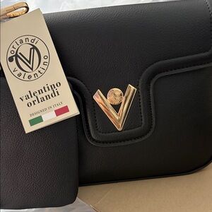 Valentino Orlandi Black Shoulder Bag with Gold Accent